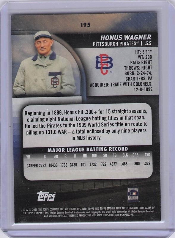 2025 Topps Stadium Club - Honus Wagner #195 view 2