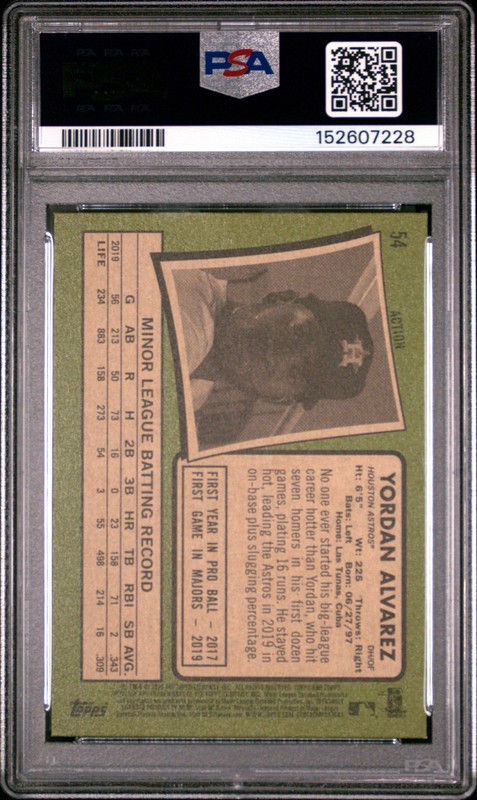2020 TOPPS HERITAGE ACTION #54 YORDAN ALVAREZ PSA 9 view 2