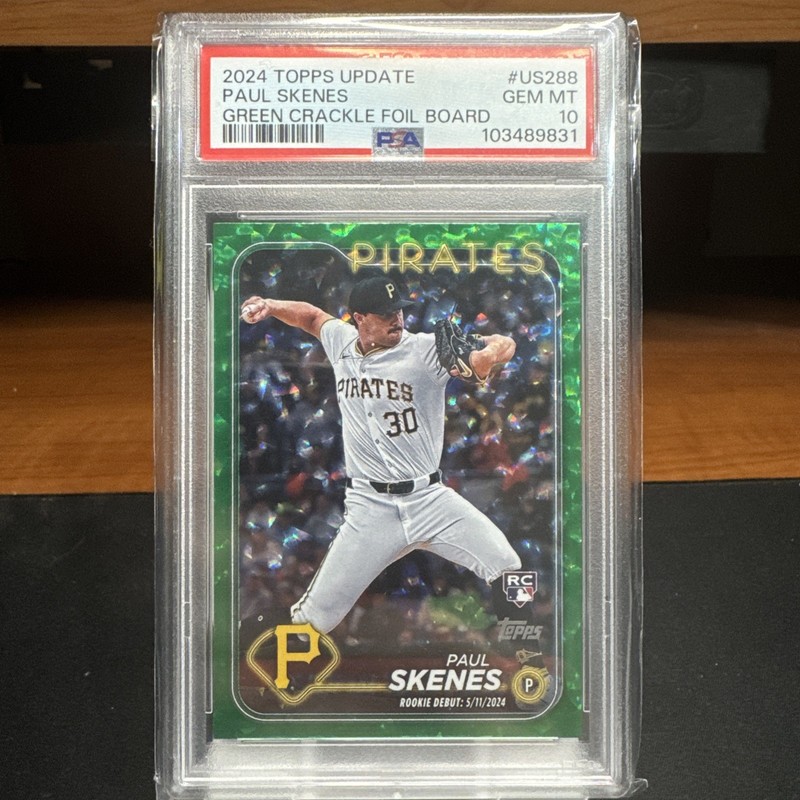 24 Topps Update - Rookie Debut Paul Skenes Green Crackle Foilboard /499 PSA 10