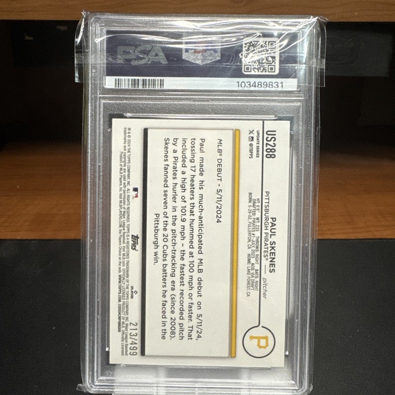 24 Topps Update - Rookie Debut Paul Skenes Green Crackle Foilboard /499 PSA 10 view 2