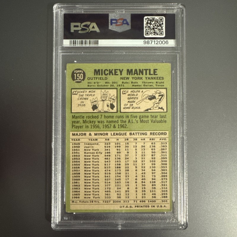 1967 Topps - Mickey Mantle #150 PSA 3 view 2