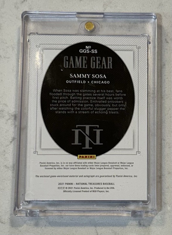 2021 National Treasures Baseball Sammy Sosa Game Used Patch &Bat Auto /7 #GGS-SS view 2