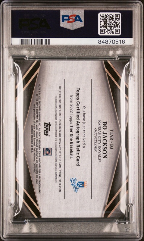 2022 Topps Tier One Relic Auto Bo Jackson #T1AR-BJ /75 PSA 9 Game Used Bat view 2