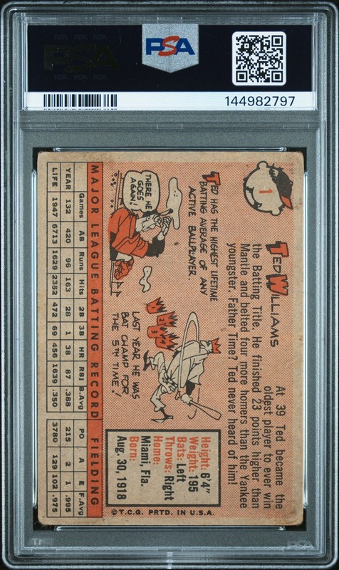 1958 TOPPS #1 TED WILLIAMS PSA 1.5 view 2