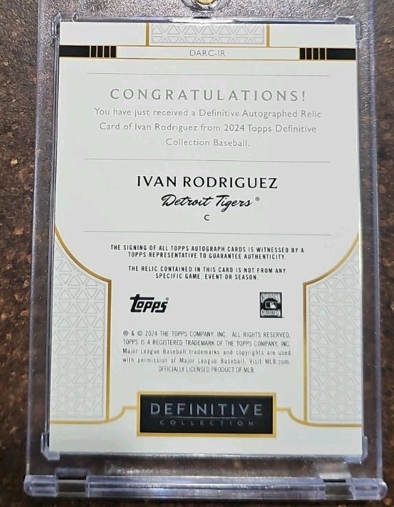 2024 Topps Definitive Ivan Rodriguez Auto 🔥Game Used Jersey Relic Signed /40 view 2
