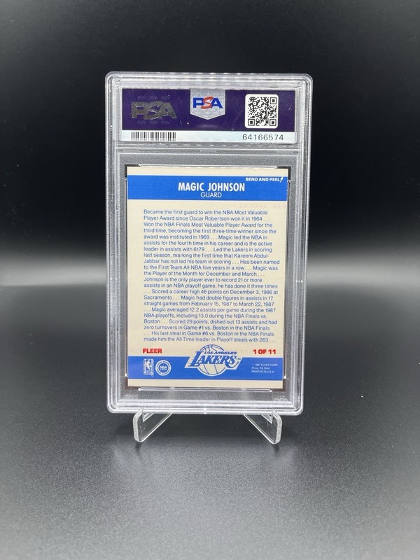 1987 Fleer Sticker Magic Johnson #1 PSA 6 Lakers HOF Vintage Basketball view 2