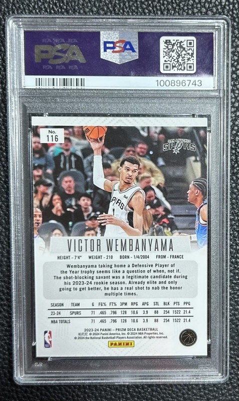 2023-24 victor wembanyama Rookie Prizm DECA PSA 10. POP 900 view 2