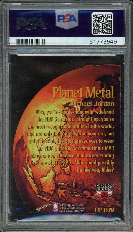 1998 Metal Universe #1 Michael Jordan Planet Metal PSA 8 view 2