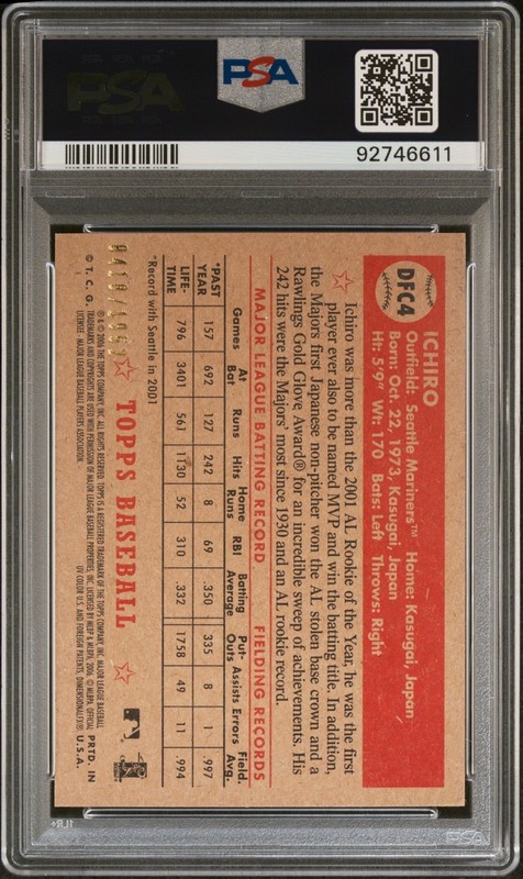 2006 Topps ‘52 Chrome Ichiro Suzuki HOF Debut Flashbacks PSA 10 GEM MT view 2