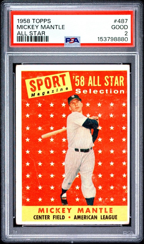 1958 TOPPS ALL STAR #487 MICKEY MANTLE PSA 2