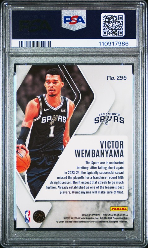 2023-24 Panini Phoenix Victor Wembanyama RC PSA 10 #256 NBA Rookie Spurs GEM MT view 2