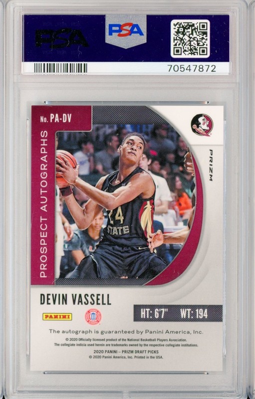 2020-21 Panini Prizm Draft DEVIN VASSELL Fast Break Autograph AUTO RC PSA 9 view 2