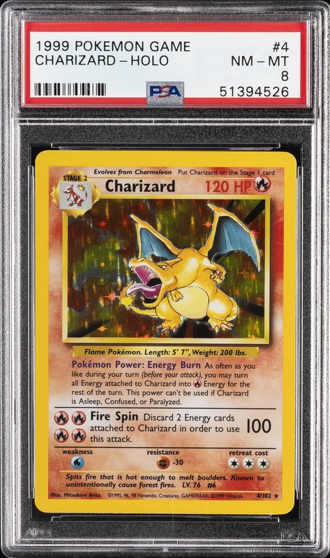 1999 POKEMON BASE SET UNLIMITED #4 CHARIZARD-HOLO PSA 8