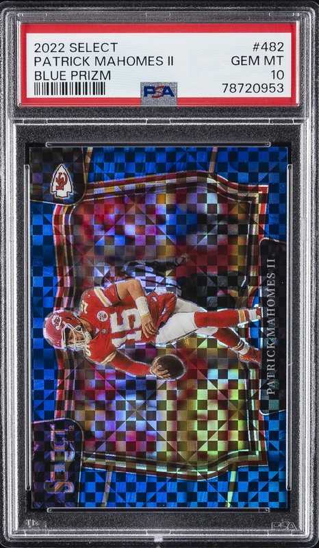 2022 PANINI SELECT BLUE PRIZM #482 PATRICK MAHOMES II 15/49 PSA 10