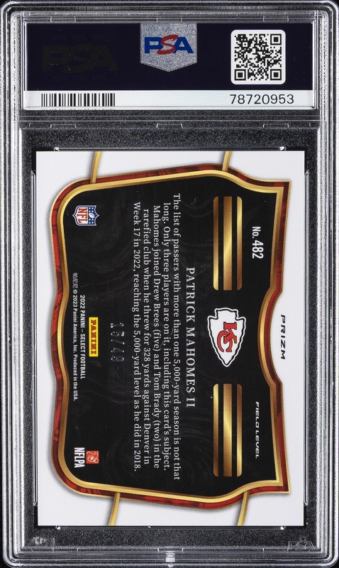 2022 PANINI SELECT BLUE PRIZM #482 PATRICK MAHOMES II 15/49 PSA 10 view 2