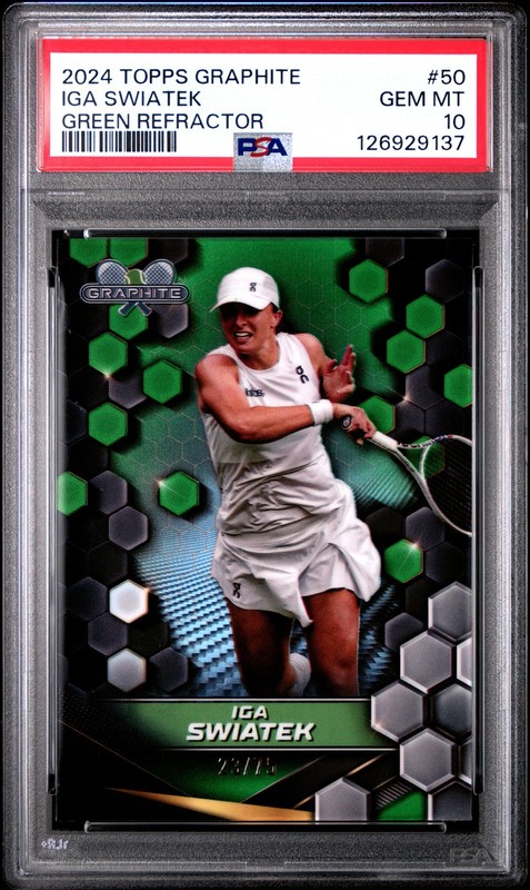 2024 TOPPS GRAPHITE TENNIS GREEN REFRACTOR #50 IGA SWIATEK 23/75 PSA 10