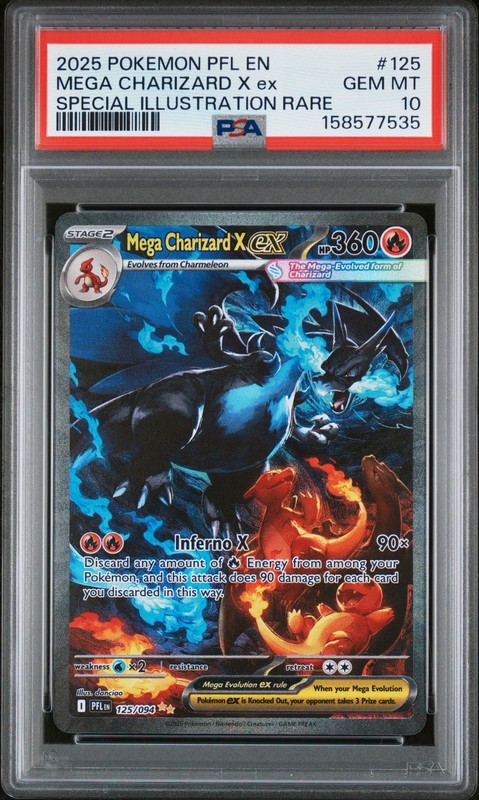 2025 POKEMON PFL SPECIAL ILLUSTRATION RARE #125 MEGA CHARIZARD X EX PSA 10