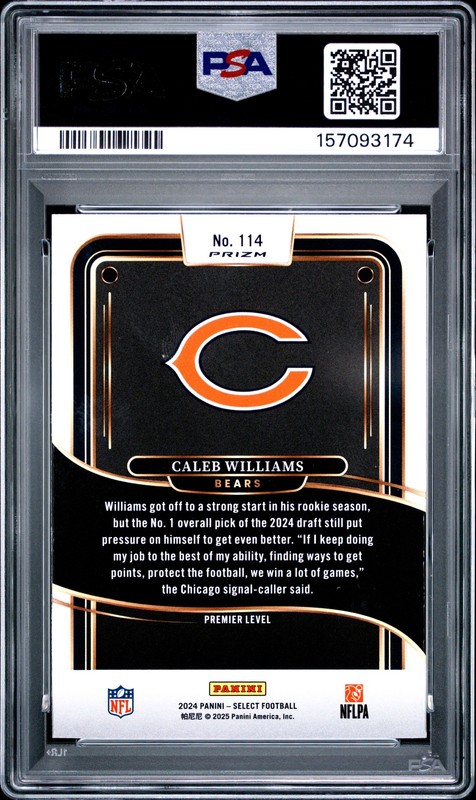 2024 PANINI SELECT BLACK & GOLD SHOCK #114 CALEB WILLIAMS PSA 9 view 2