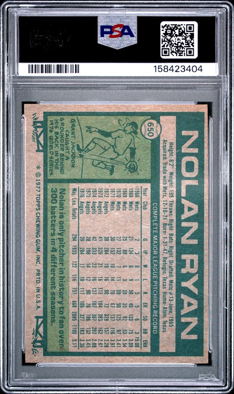 1977 TOPPS #650 NOLAN RYAN PSA 7 view 2