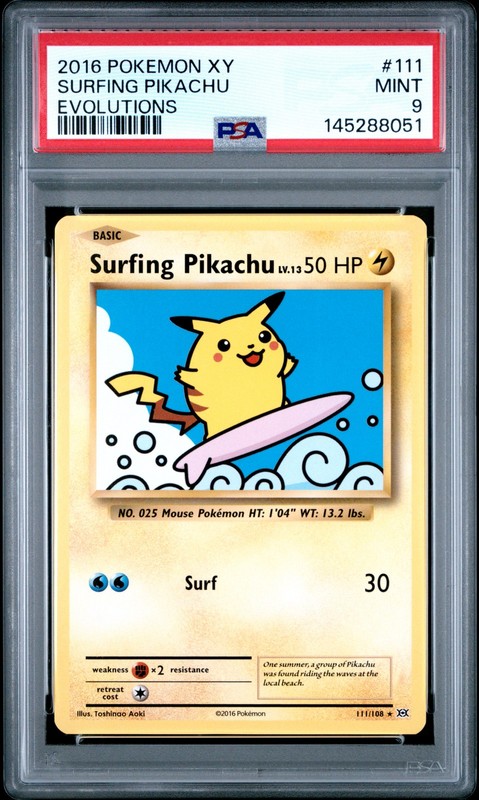 2016 POKEMON XY EVOLUTIONS #111 SURFING PIKACHU PSA 9