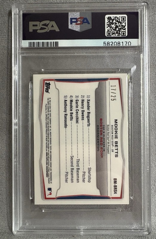 Mookie Betts PSA 9 2014 Bowman Scout Top 5 Prospects Mini Gold Refractor /25 RC view 2