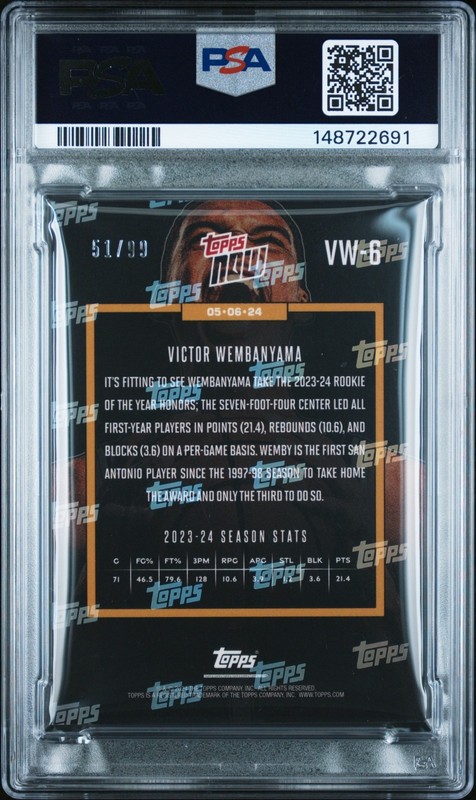VICTOR WEMBANYAMA 2023-24 Topps Now #VW-6 ROY BLACK /99 Rookie Year RC PSA 9 view 2