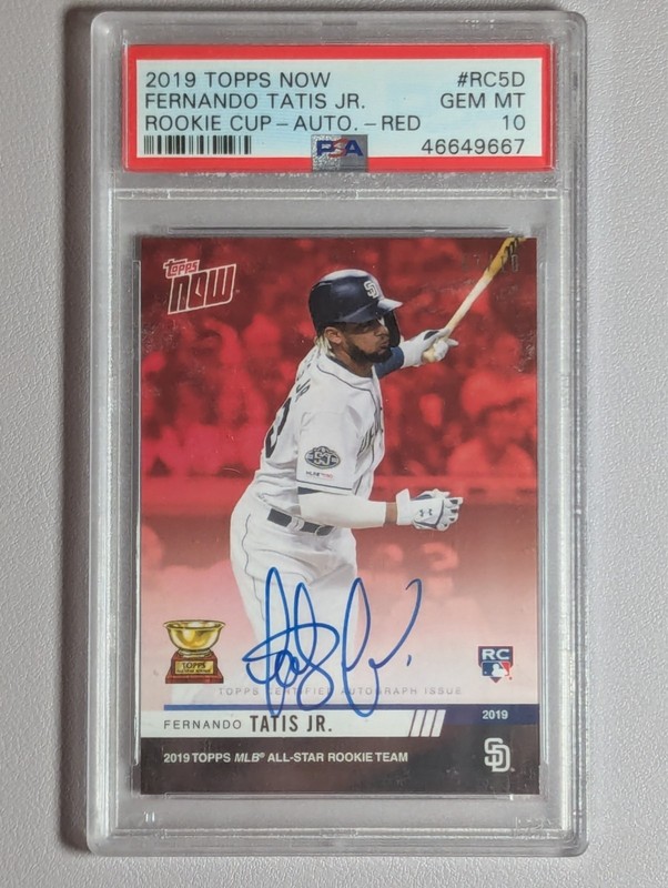 2019 TOPPS NOW #RC-5D FERNANDO TATIS JR PSA 10 GEM ROOKIE CUP AUTO RED #/10