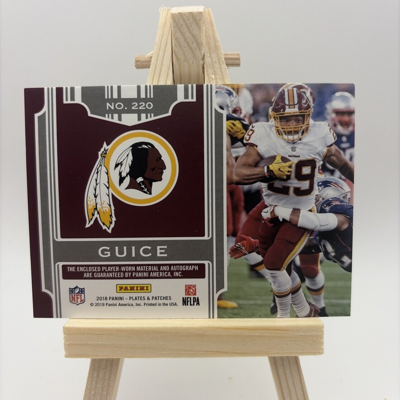 Derius Guice Redskins 2018 Panini Plates&Patches Rookie Patch Autograph /99 Card view 2