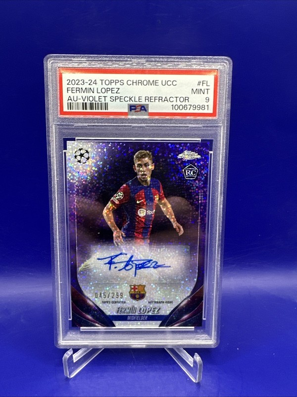 2023-24 Topps Chrome UEFA Auto Fermin Lopez RC  Speckle Refractor /299 PSA 9