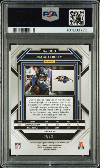Isaiah Likely 2022 Panini Prizm Red Shimmer Rookie RC Auto 25/35 PSA 9 Mint NFL view 2