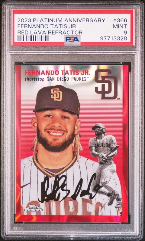 2023 TOPPS CHROME PLATINUM ANNIVERSARY RED LAVA FERNANDO TATIS JR. 3/5 PSA 9