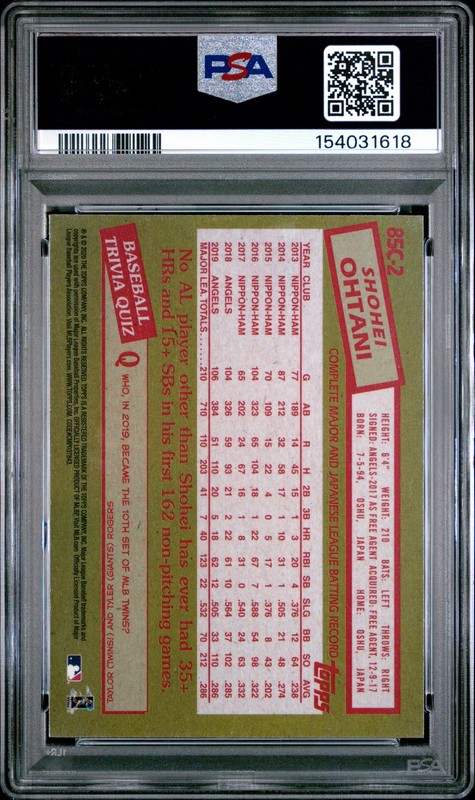 2020 TOPPS SILVER PACK 1985 CHROME PROMO #2 SHOHEI OHTANI PSA 9 view 2