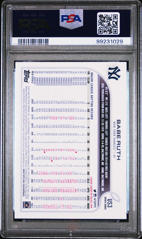 2022 TOPPS UPDATE SP #US3 BABE RUTH PSA 10 view 2