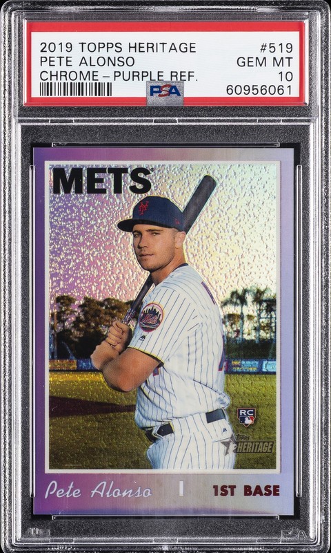 2019 TOPPS HERITAGE CHROME-PURPLE REFRACTOR #519 PETE ALONSO ROOKIE RC PSA 10