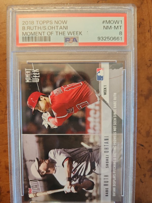 2018 TOPPS NOW BABE RUTH SHOHEI OHTANI #MOW1 MOMENT OF THE WEEK ROOKIE RC PSA 8 view 2