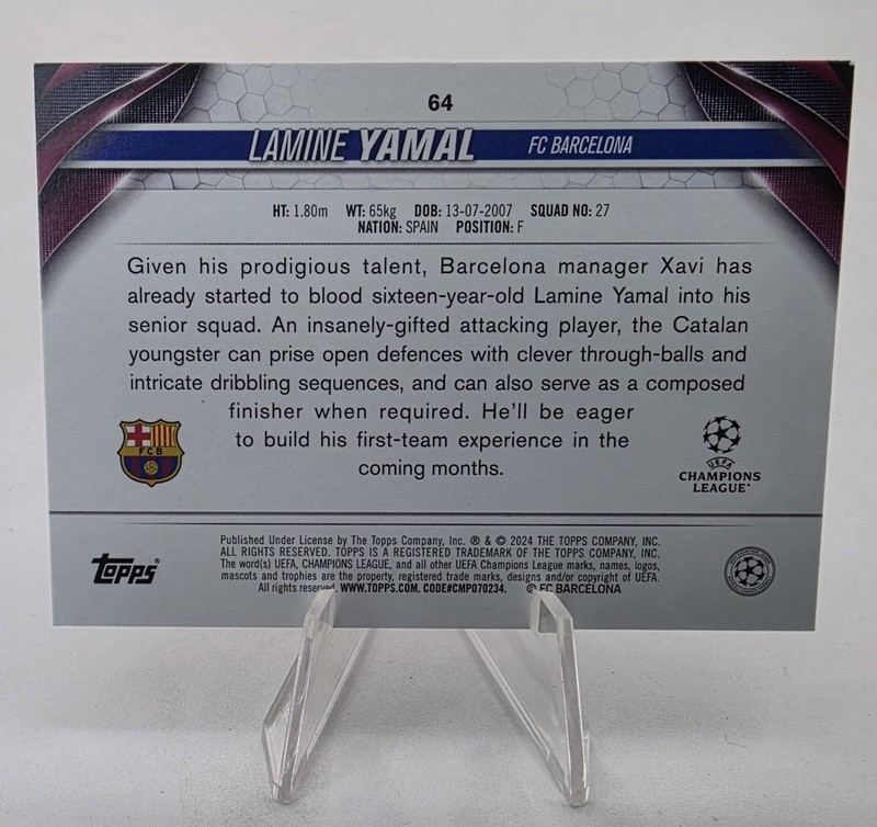 2023-24 Topps UEFA Lamine Yamal RC Rookie #64 Barcelona (2) view 2