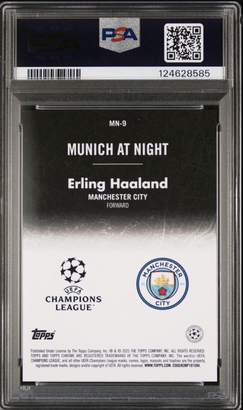 2024-25 Topps UEFA Club Competitions Erling Haaland Munich At Night PSA 10 SSP view 2