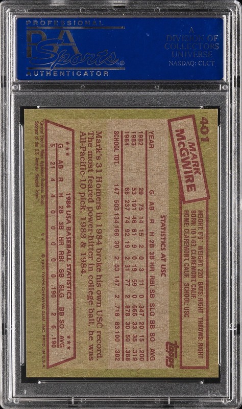 1985 TOPPS 1984 USA BASEBALL TEAM #401 MARK MCGWIRE PSA 9 view 2
