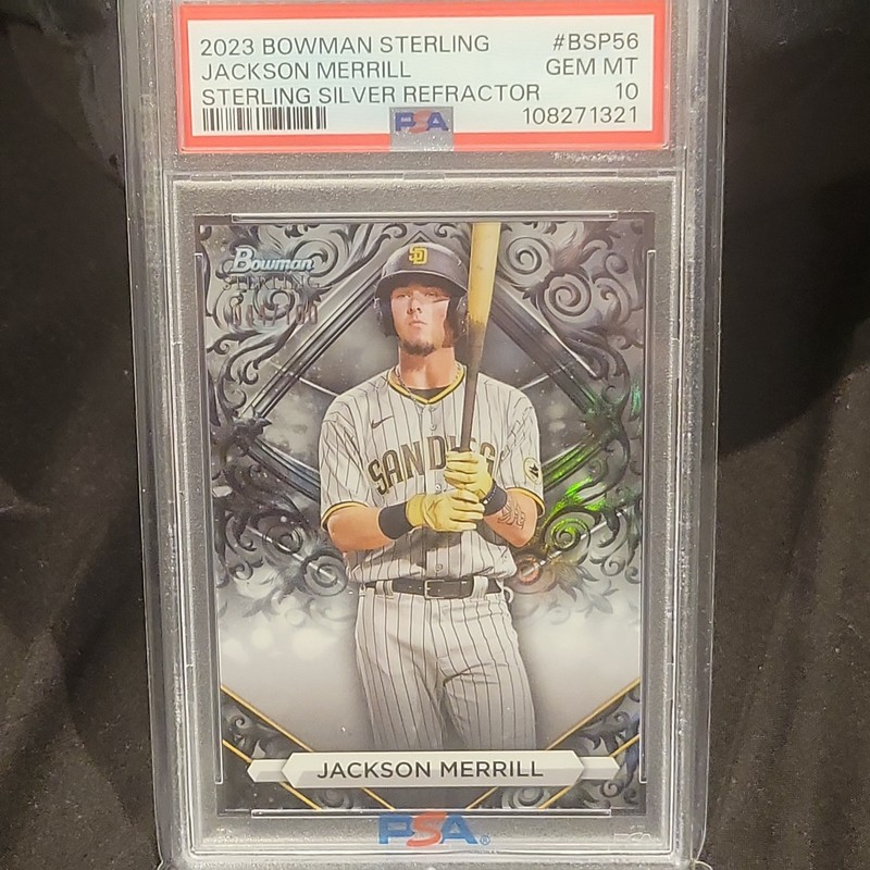 2023 Bowman Sterling Jackson Merrill /100 Silver Refractor RC PSA 10 #BSP56