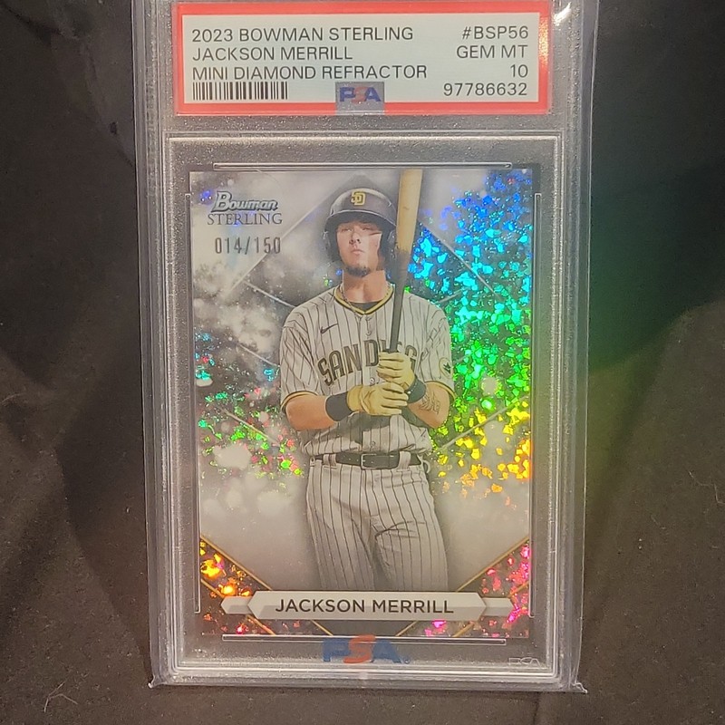 2023 Bowman Sterling Jackson Merrill /150 Mini Diamond Refractor PSA 10 #BSP56