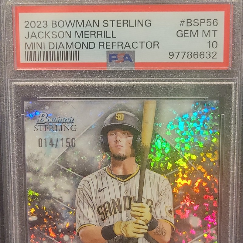 2023 Bowman Sterling Jackson Merrill /150 Mini Diamond Refractor PSA 10 #BSP56 view 2