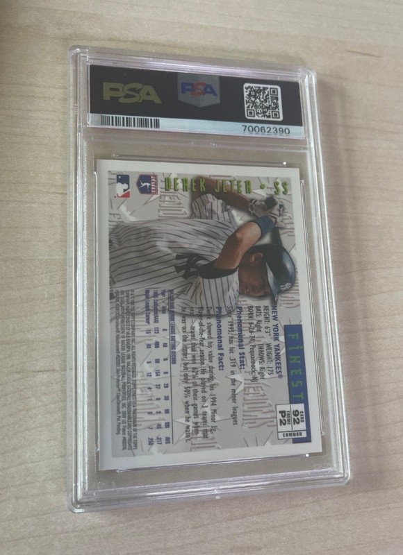 1996 Topps Finest No. 92 DEREK JETER Phenoms w/coating PSA 9 Mint NY Yankees view 2