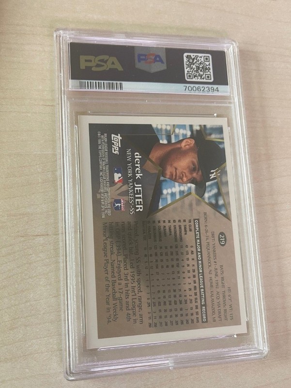 1996 TOPPS #219 DEREK JETER HOF PSA 9 MINT YANKEES ** FUTURE STAR ** view 2