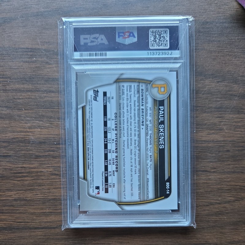 2023 Bowman Chrome Lunar Refractor Paul Skenes PSA 8 /199 view 2