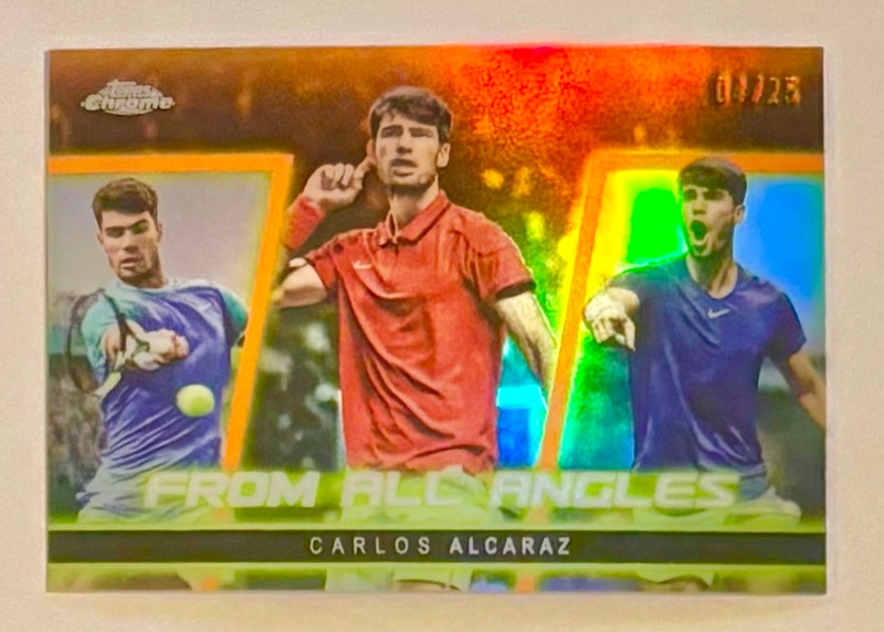2025 Carlos Alcaraz Topps Chrome Tennis From All Angles Orange Refractor SP #/25