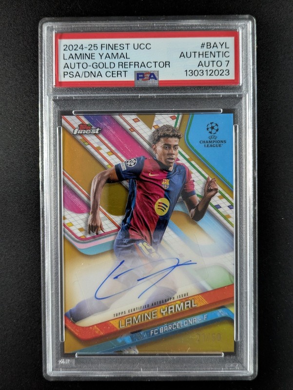 2024-25 Topps Finest UEFA LAMINE YAMAL 21/50 Auto Gold Refractor #BA-YL PSA AUTH