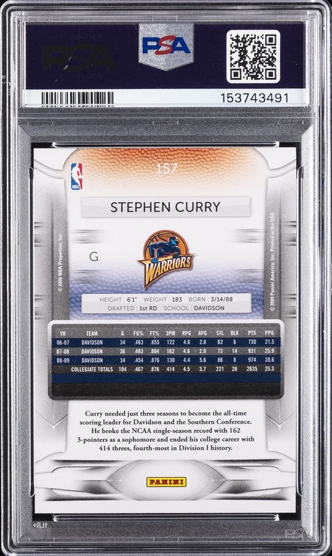 2009 PANINI PRESTIGE #157 STEPHEN CURRY ROOKIE RC PSA 9 view 2