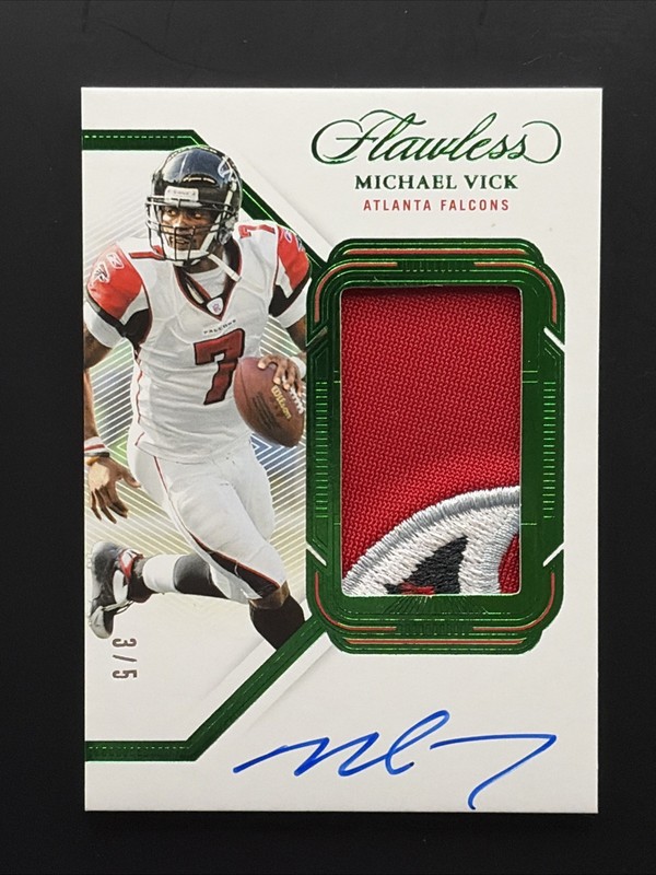2023 Flawless Michael Vick Patch Autograph Emerald /5 #PA-MVI view 2