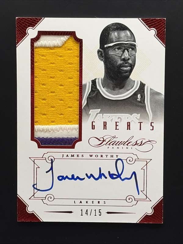 2012 Flawless Greats James Worthy Game-Used Patch Autograph Ruby /15 #25 view 2