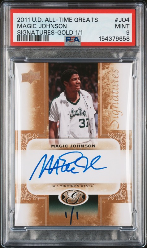 2011 UD ALL-TIME GREATS SIGNATURES GOLD 1/1 #JO4 MAGIC JOHNSON 1/1 PSA 9 AUTO